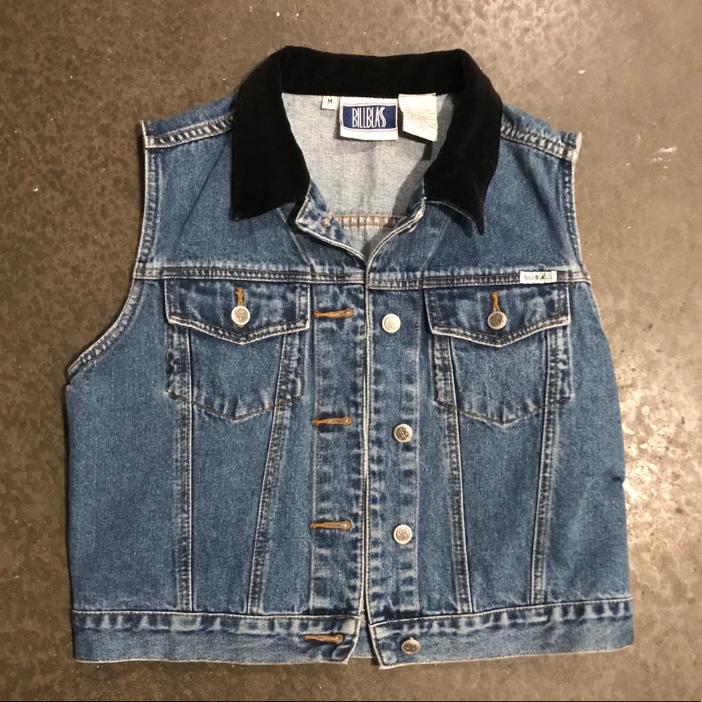 Vintage Bill Blass Velvet Collar Denim Vest